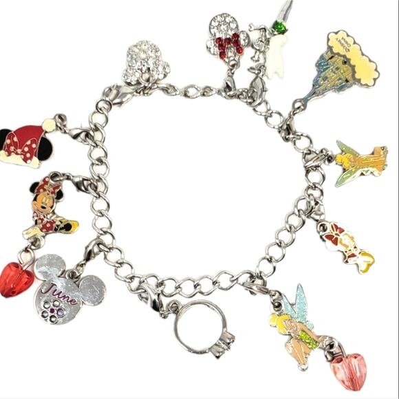 Disney 10 Charm Bracelet Minnie Mouse, Tinker Bell & More - Picture 1 of 9